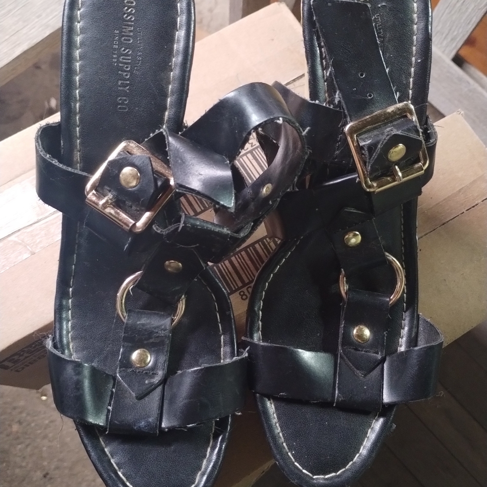 Mossimo Supply Co. Black Sandals with Gold Buckles